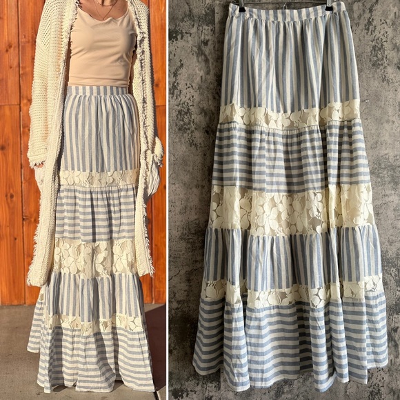 Anthropologie Dresses & Skirts - Gorgeous boho style maxi skirt with lace detail fully lined blue and beige